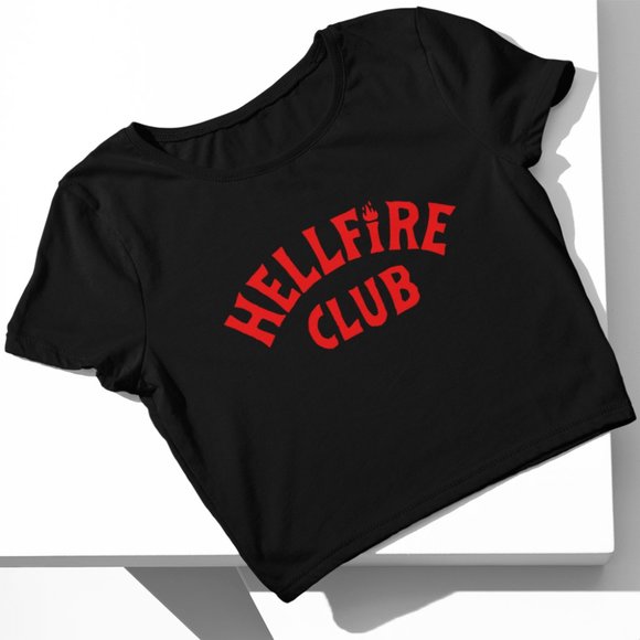 🆕Hellfire Club Black Fitted Crop Top T-Shirt - Picture 2 of 4